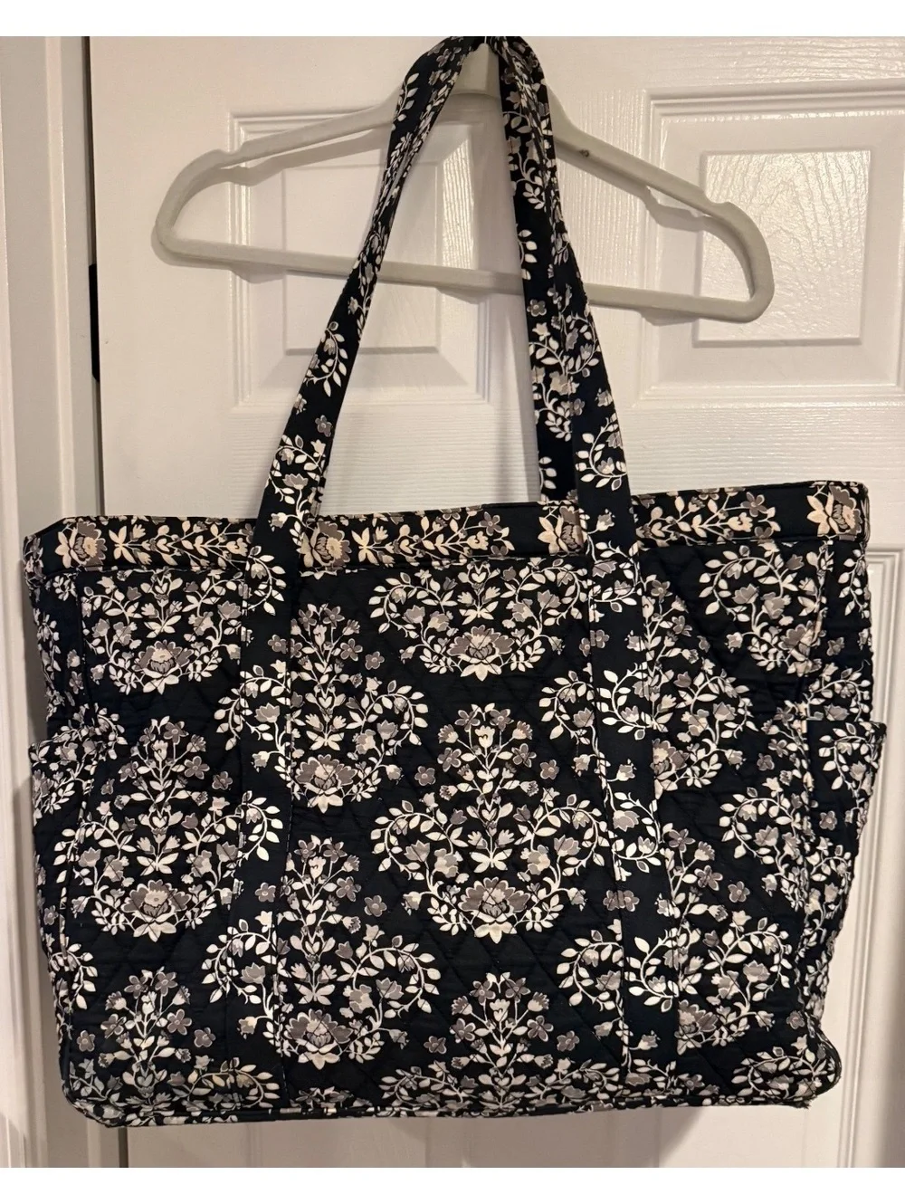 Vera Bradley Quilted Floral Tote Bag Black and Beige